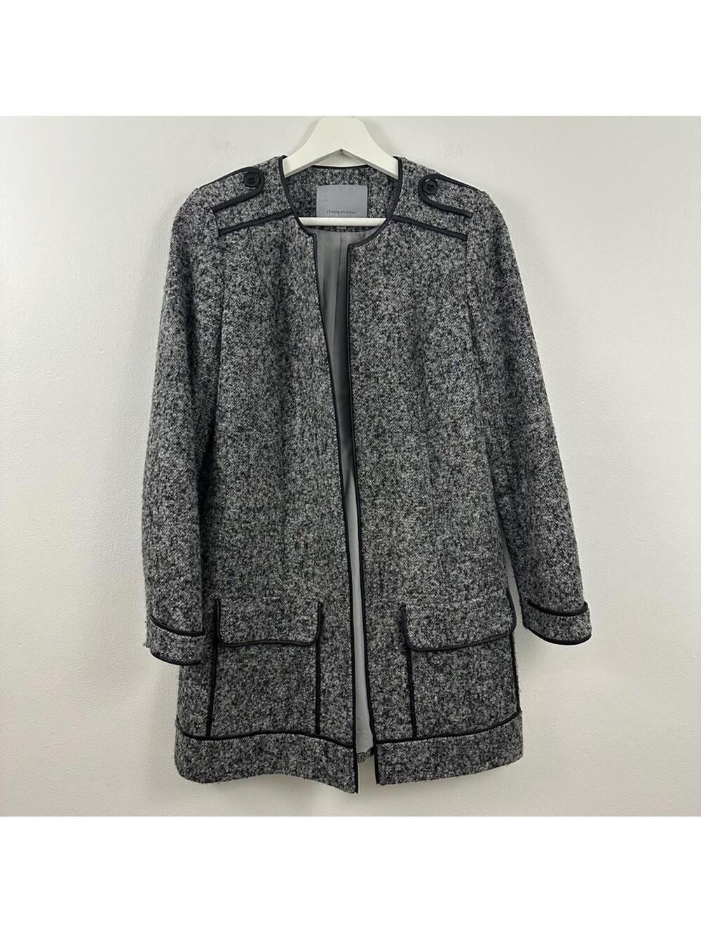 Classiques Entier Women’s Front Pocket Grey Black Wool Blend Coat Blazer Size S
